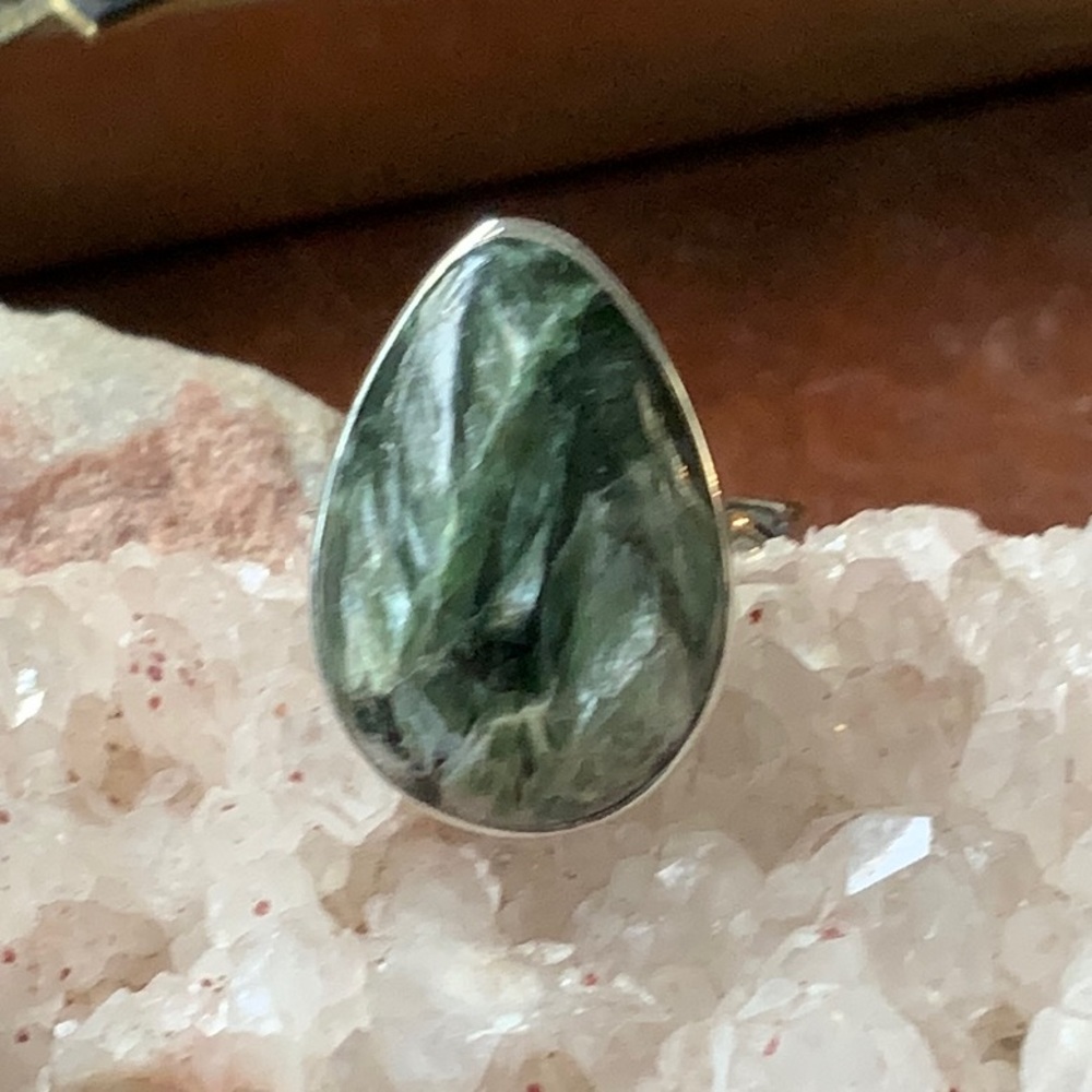 NATURAL SERAPHINITE 925 STERLING SILVER RING, SIZE 8.25 - Picture 6 of 11